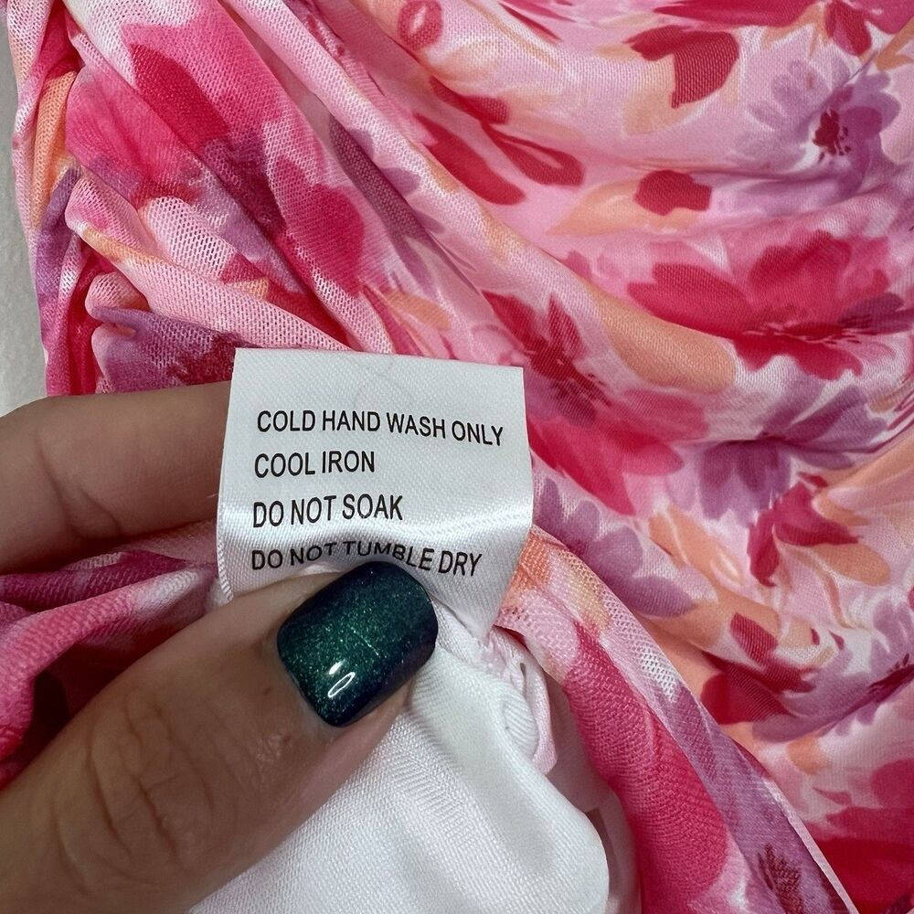 Hello Molly Party Passion Pink Floral Strapless Ruched Mini Dress Size S - Picture 11 of 12